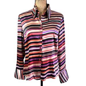Bianca Women's Multicolored Striped Button Up Long Sleeve Shirt Blouse Sz 8